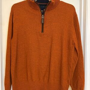Orvis Sweater Youth Large Orange Brown 100% Merino Wool 1/4 Zip Knit Casual